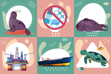 ocean problem six square icons vector