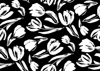 Black and white sketch tulip seamless pattern vector