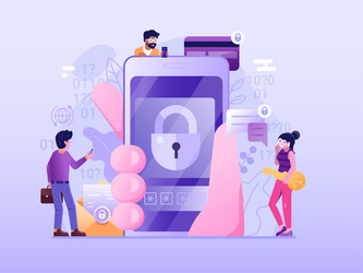 Mobile security and cyber protection flat scene vector