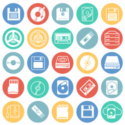 data device icons set on color circles white vector