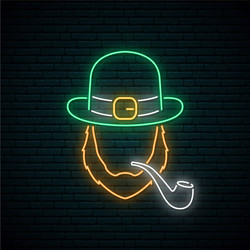 Irishman with smoking pipe neon sign vector