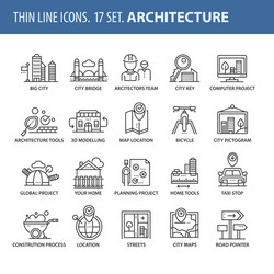 set of thin line flat icons architecture vector image