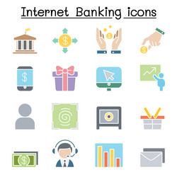 internet banking icon set in flat color style vector image