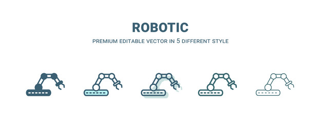robotic icon in 5 different style outline filled vector image