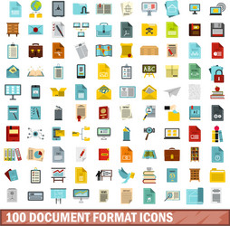 100 document format icons set flat style vector image