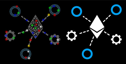 bright mesh 2d ethereum network nodes icon vector image