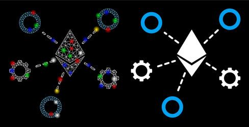 bright mesh 2d ethereum network nodes icon vector