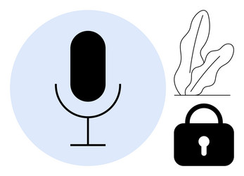 microphone with lock and leaf elements signifying vector image