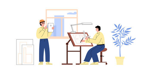 architect and civil engineer working on project vector image