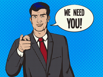 man pointing forward finger pop art style vector image
