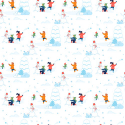 seamless pattern with children rest in snowy park vector