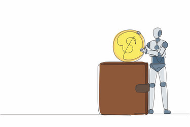 continuous one line drawing robot putting dollar vector image