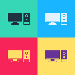 pop art computer monitor icon isolated on color vector image