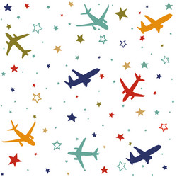 Seamless baby pattern with flying planes and stars vector