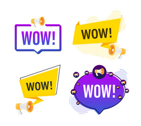 megaphone label set with text wow vector image