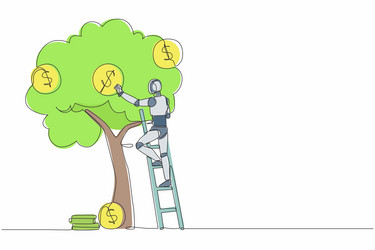 single continuous line drawing robot picking vector image
