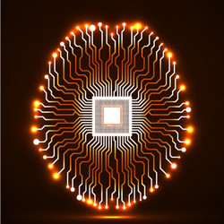 neon brain cpu circuit board abstract vector image