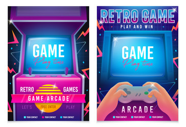 Retro gaming game 80s-90s arcade machine vector