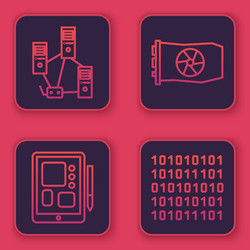 set line computer network graphic tablet video vector image