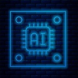 Glowing neon line computer processor vector