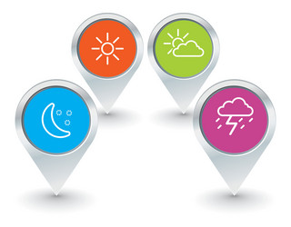 set of map pointers with weather icons vector image