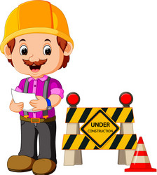 Worker with construction sign Royalty Free Vector Image