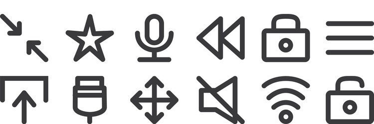 12 set linear user interface icons thin vector