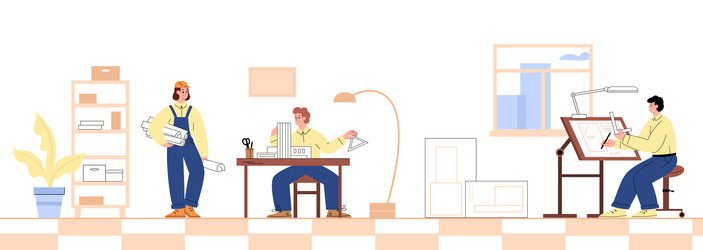 architects in the office working on building draft vector image