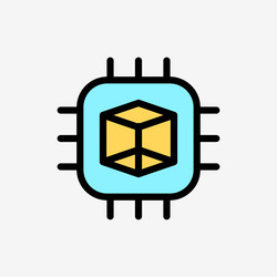 icon line color microchip processor gpu vector image