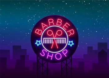 barber shop logo neon sign design elements Vector Image