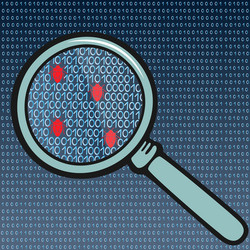 bugs in the system code under magnifying glass vector image