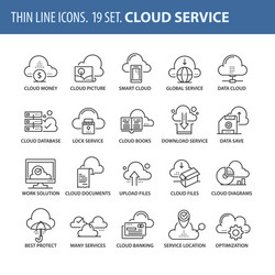 Cloud Computing Icons - Thin Line Set vector image