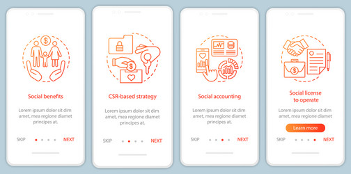 csr onboarding mobile app page screen template vector