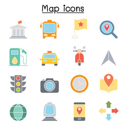 map icon set in flat color style vector image