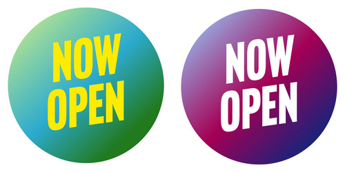 now open gradient color label design vector image