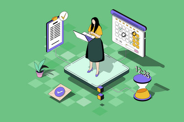 time management web concept in 3d isometric design vector image