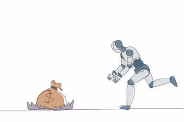 continuous one line drawing robot running vector image