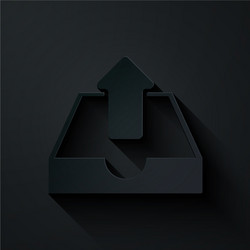 paper cut upload inbox icon isolated on black vector image