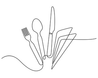 utensils set and napkin in continuous line vector image