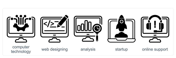a set of 5 business icons as computer technology vector image