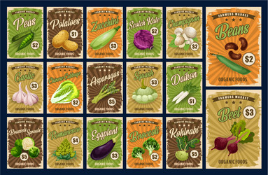 farm market vegetables price cards vector