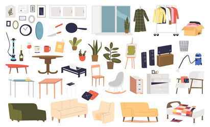 home interior decor and furniture elements set vector