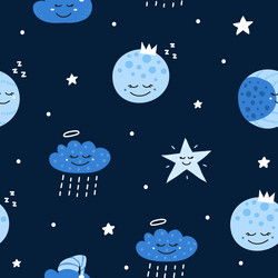 seamless pattern with moon stars and clouds vector image