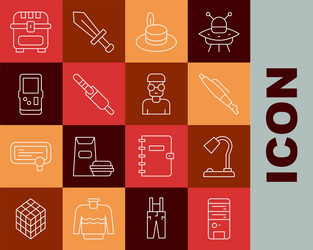 set line computer table lamp fountain pen nib vector image