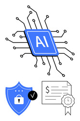 ai chip with security shield and certificate vector image