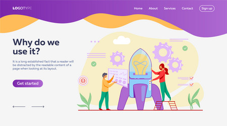 man setting rocket woman pushing button vector image