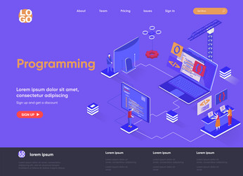 programming isometric landing page full stack vector image