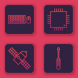 set line keyboard and mouse satellite processor vector image