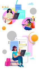 set students girls studying on internet course vector