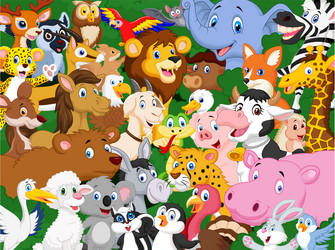 Cute set animals in jungle scene Royalty Free Vector Image